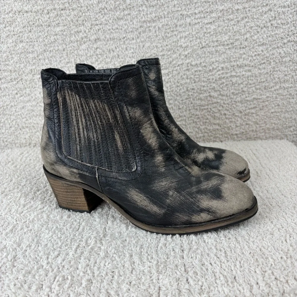 Womens Tie-Dye Black Gray Leather Ankle Booties